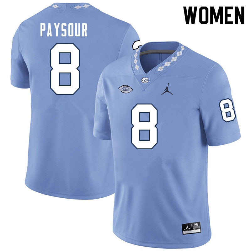 Women #8 Kobe Paysour North Carolina Tar Heels College Football Jerseys Sale-Carolina Blue